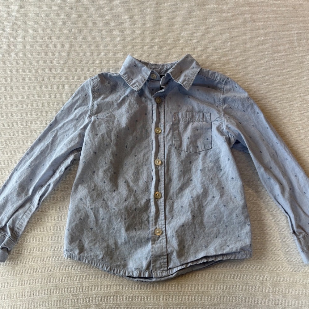 OshKosh Bgosh Toddler Boys Light Blue Anchor Print Button Down Shirt 4T 4A